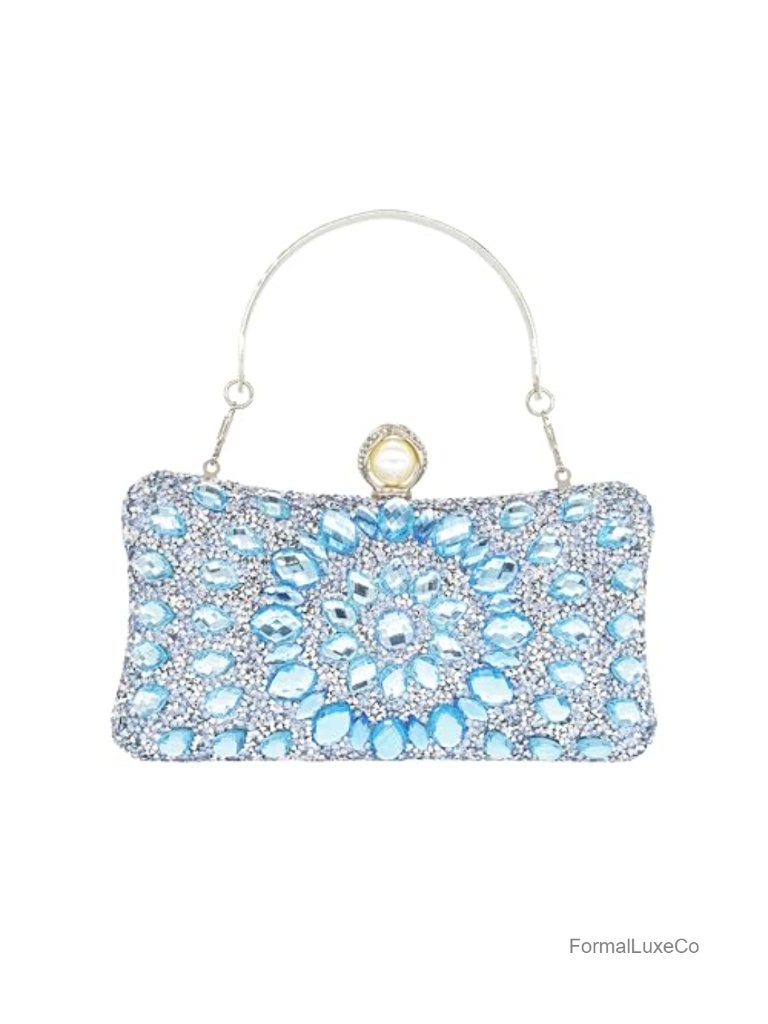 Sparkly Crystal Rhinestone Clutch Evening Bag With Pearl Clasp